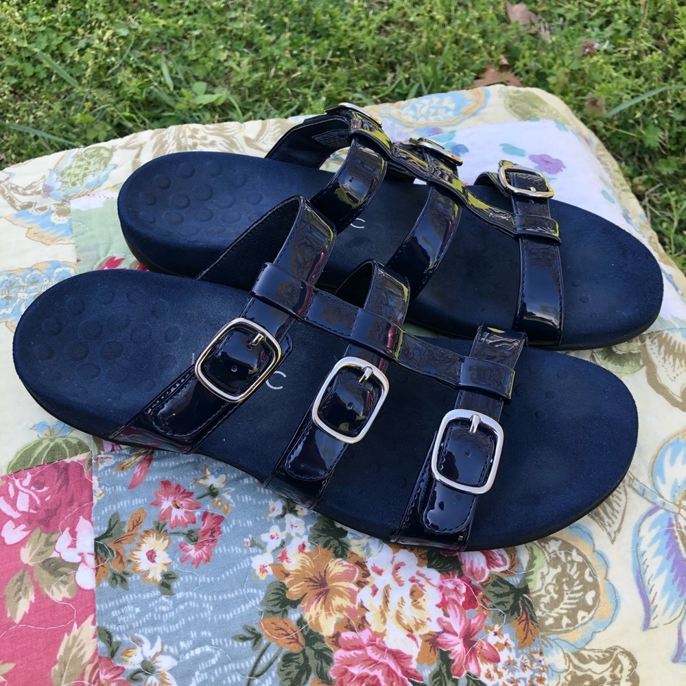 VIONIC Misa Slide Sandal Blue Patent Leather Sz 10